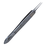 MacGregor Conjunctiva Forceps, (Standard Serrated Handle) With Polished Finish, Straight Shafts, 5mm Tying Platform, 1mm Crisscross Serrated Tips, And Overall Length Of 4 1/4" (108mm) 